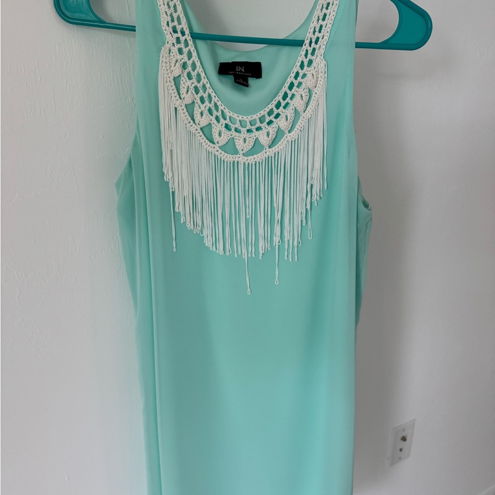 I.N. San Francisco Light Green Dress with White Crochet